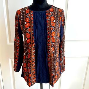 Matilda Jane Navy and Orange Boho Floral and Lace Blouse
